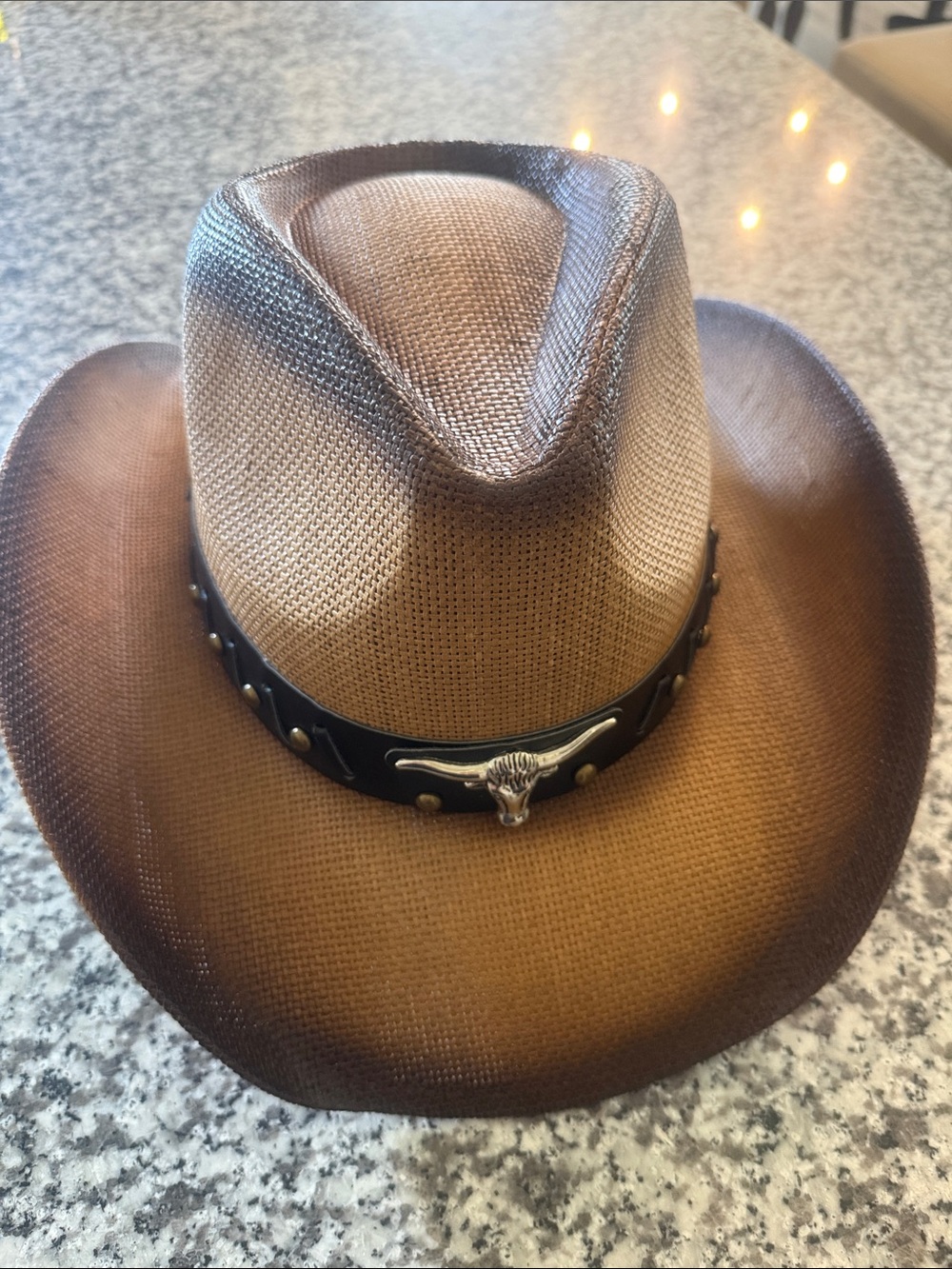 Western Straw Cowboy Hat with Steer Concho
